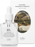 Clear bottle of 85% Natural Radiance Essence with dropper and scenic label on white background