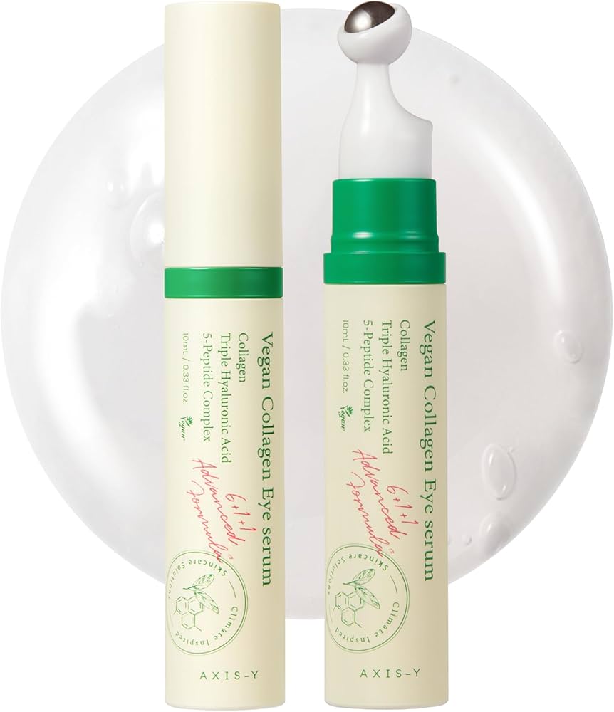 Two AXIS-Y Vegan Collagen Eye Serum bottles on a white background