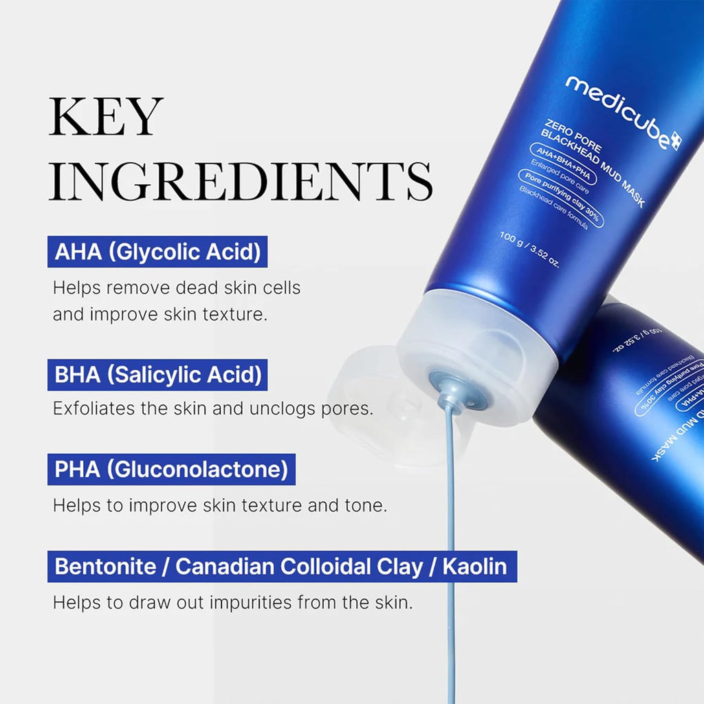Medicube skincare product with key ingredients listed on a white background