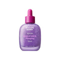 Purple serum bottle with pink dropper on a white background