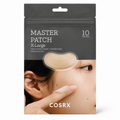 COSRX Master Patch X-Large skincare patch packaging, featuring a dark gray pouch with a photo of a woman's face showing the patch applied to her cheek.
