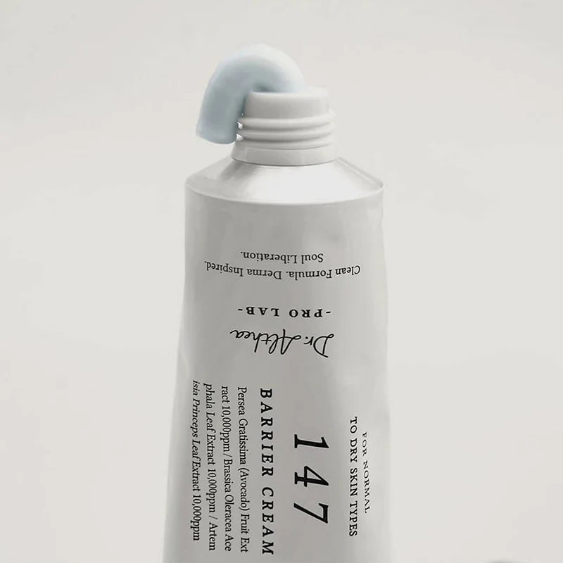 Barrier cream bottle with text on a white background