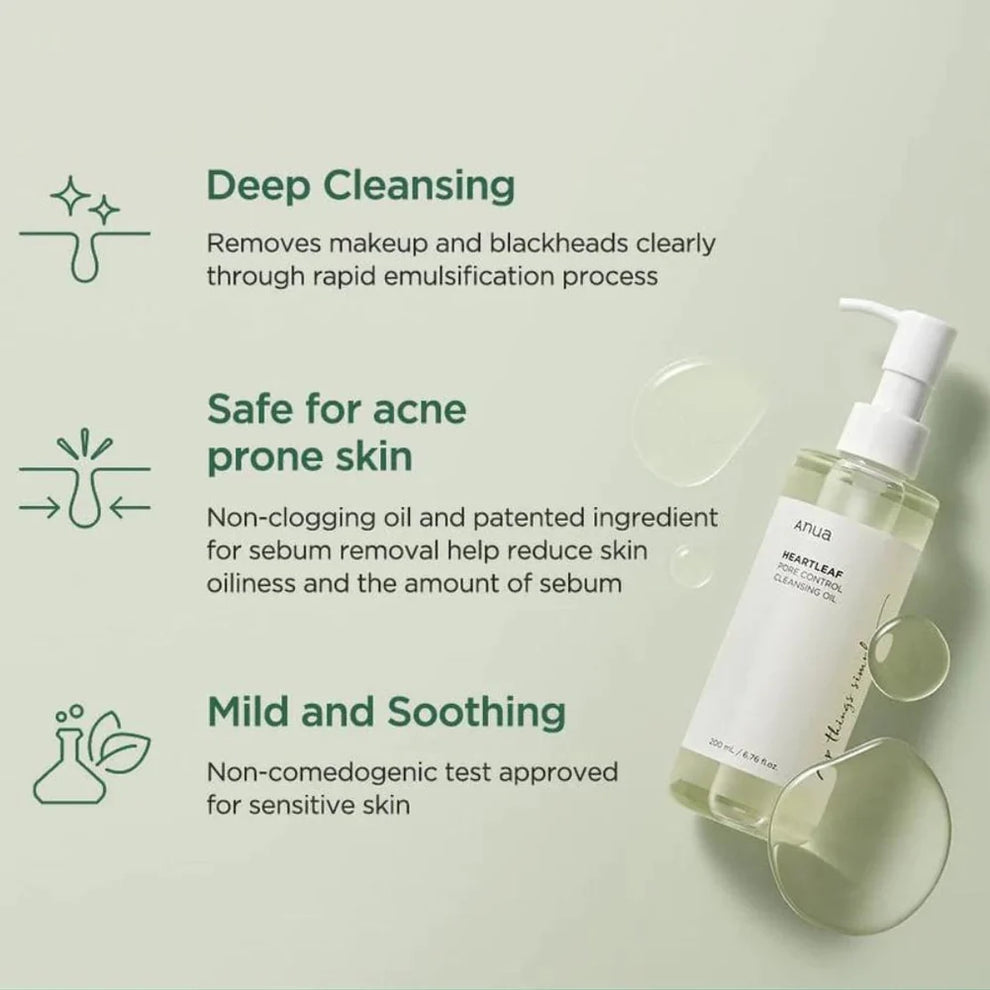 Anua Heartleaf Pore Control Cleansing Oil – Deep Clean, Blackhead Care & Makeup Removal