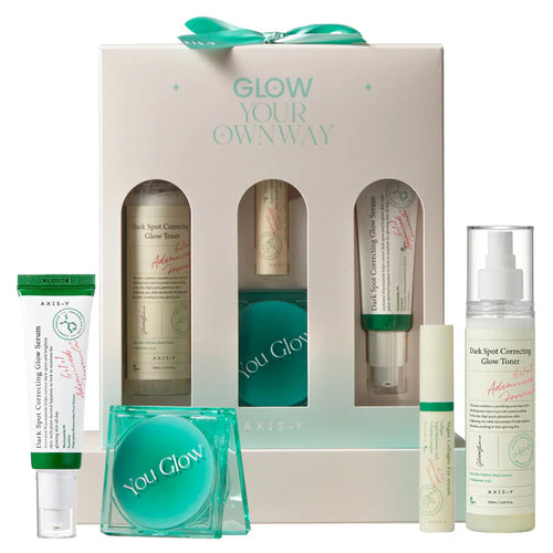 Skincare product set with 'You Glow' branding on a white background