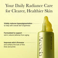Skincare serum bottle with text on a yellow background