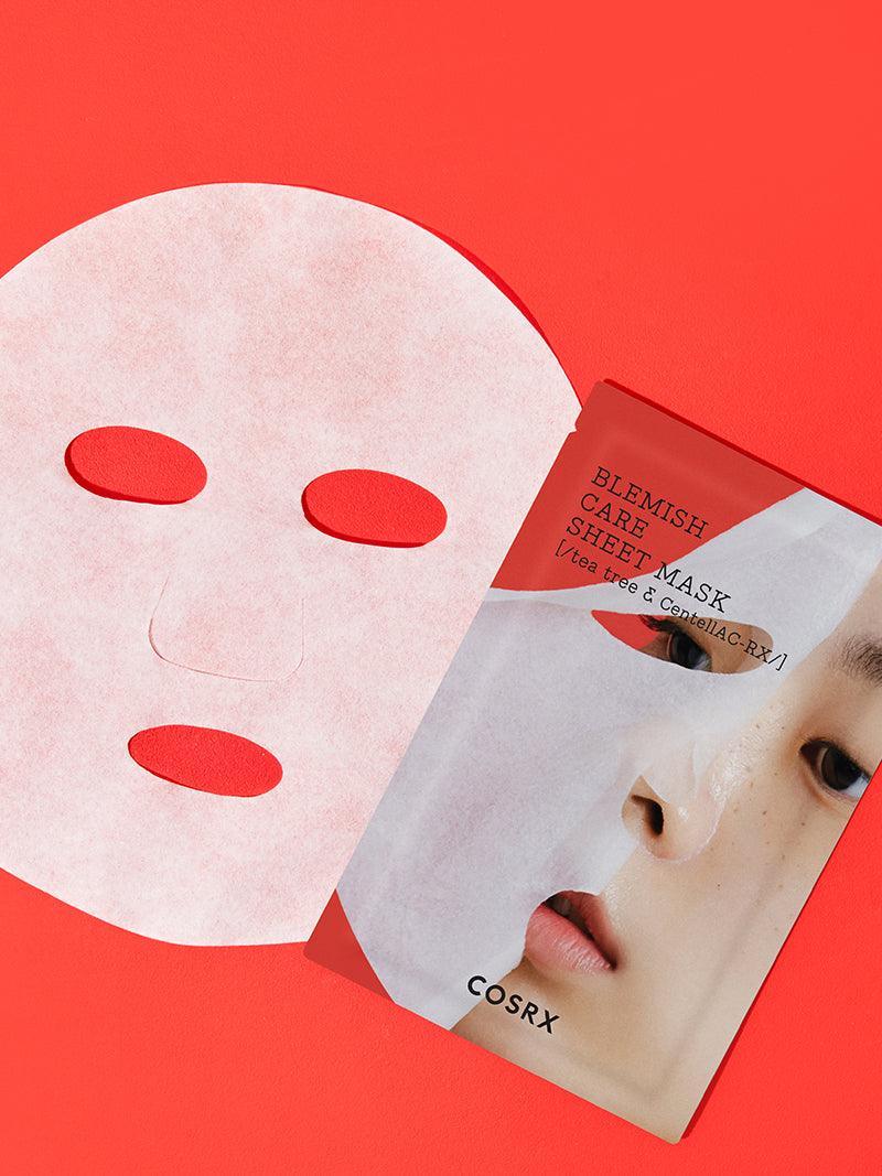Cosrx sheet mask on a red background