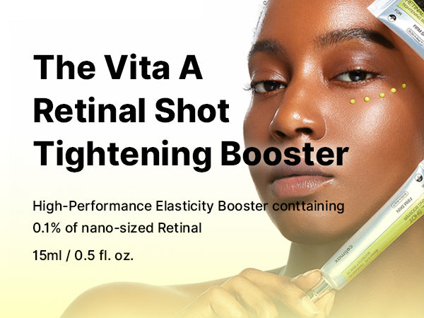 Advertisement for 'The Vita A Retinal Shot Tightening Booster' with a close-up of a person holding a syringe.