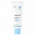 A white squeeze tube of medicube Zero Pore Moisture Sun Serum with SPF 50+ and PA++++, featuring a light blue cap, on a clean white background.