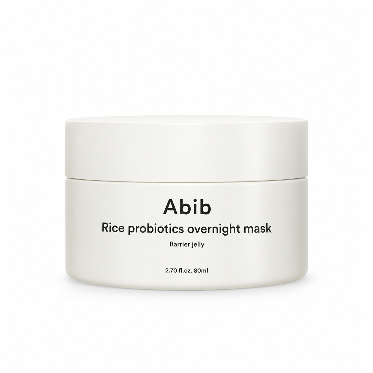 A white cosmetic jar of Abib Rice probiotics overnight mask, shown on a clean white background.