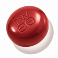 A glossy metallic red spherical cosmetic container lid with embossed 'fw' lettering, shown on a clean white background with a soft shadow.
