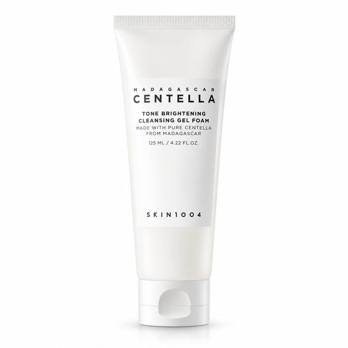 A white squeeze tube of SKIN1004 Madagascar Centella Tone Brightening Cleansing Gel Foam, shown on a clean white background with a subtle shadow.